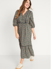 NEW Old Navy Tie Neck 3/4 Sleeve Maxi Swing Dress Floral XS