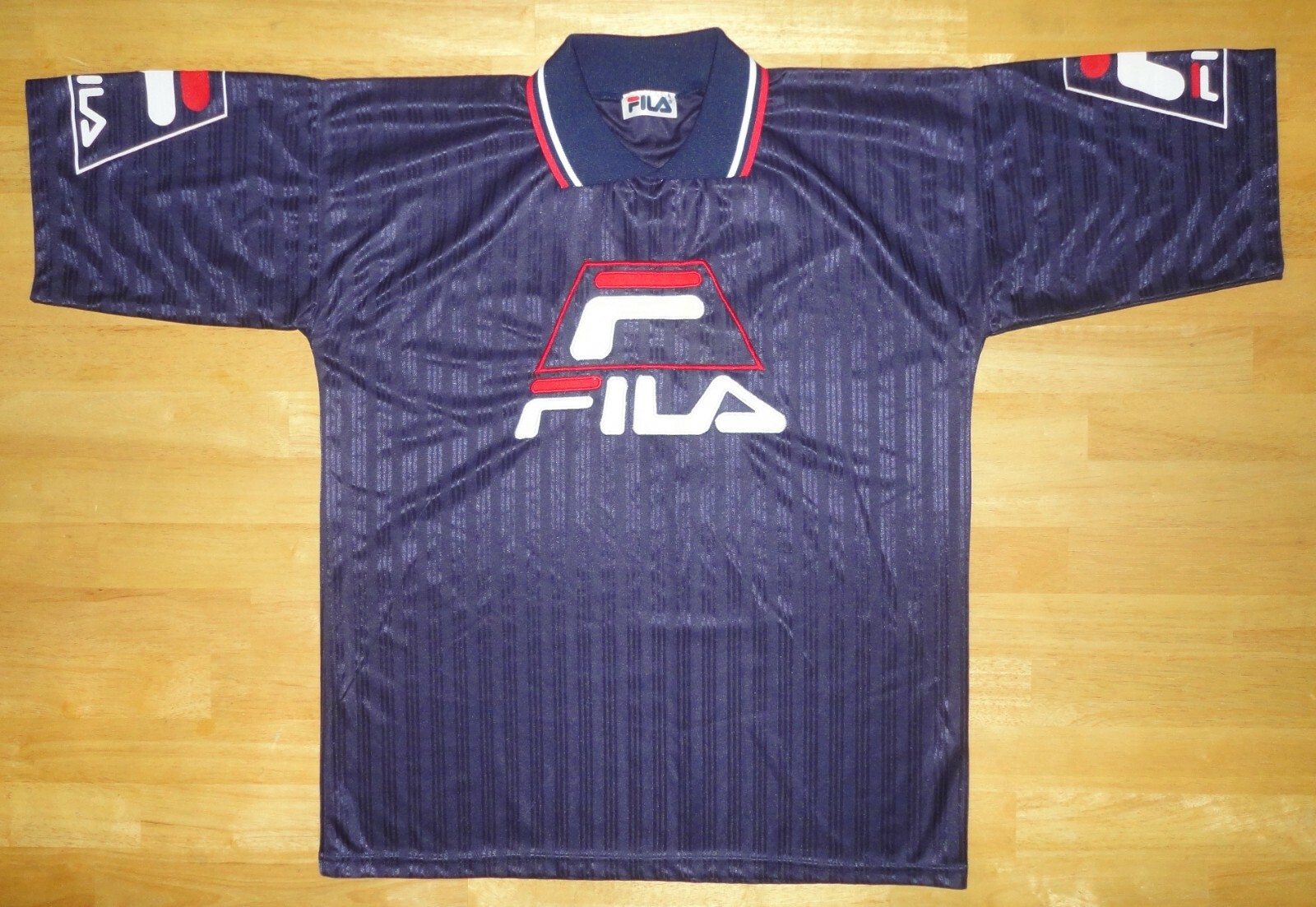 Polo vintage FILA Spellout blu stile calcio maglia taglia adulto *LEGGI TAGLIA*