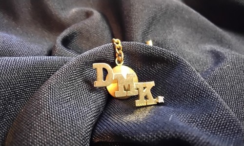 14K Yellow Gold Initial- DMK- Tie Tack Pin With Diamond Chip