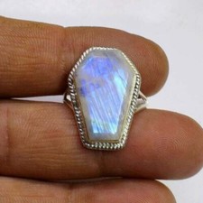 Feuer Mondstein Sarg Form Edelstein Ring 925 Sterlingsilber Ewige Liebe Ring