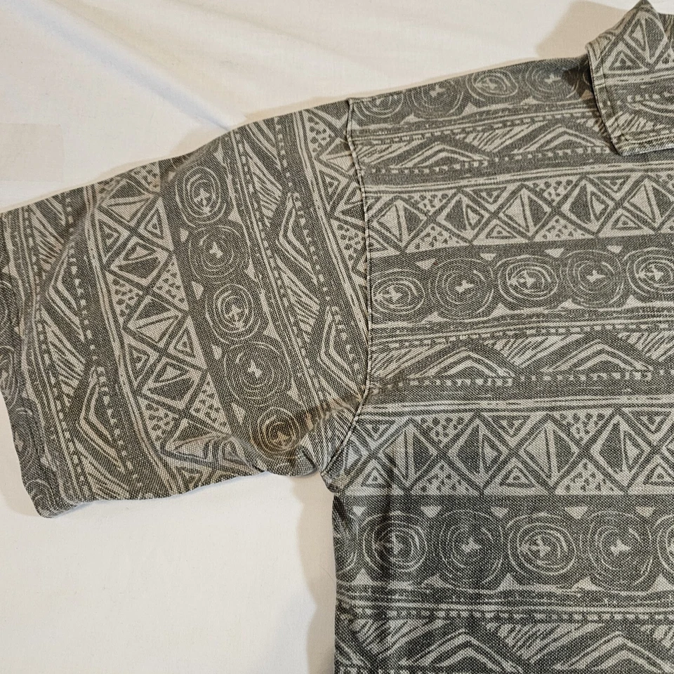 Camisa Polo Merona Vintage Para Hombre Verde Azteca Geométrica Años 90 Talla L Foto 2 de 4