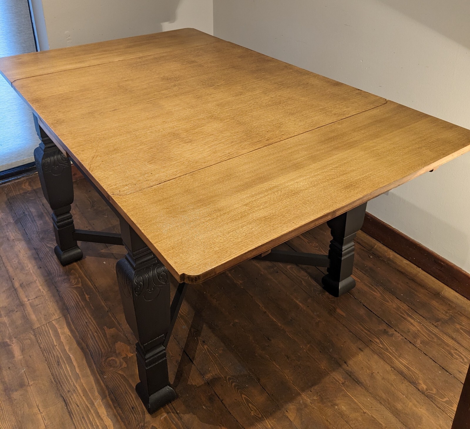 Vintage Oak Draw Leaf Extending Dining Table Restored & Painted Frenchic Black eBay