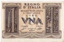 1 UNA VNA LIRA 1939 - ITALIA - IMPERO - BS 4A - FDS -