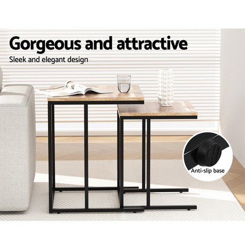Artiss Coffee Table Nesting Side Sofa Tables Wooden Rustic Vintage Metal Frame - Picture 6 of 7