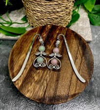 2 PC 3.5" Handmade Silver-tone Metal Hook Bookmark Set Beaded Charm Angel 40