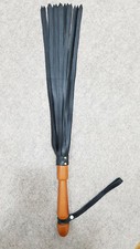 Hand-made wooden handle and 24 Black leather tails flogger Whip