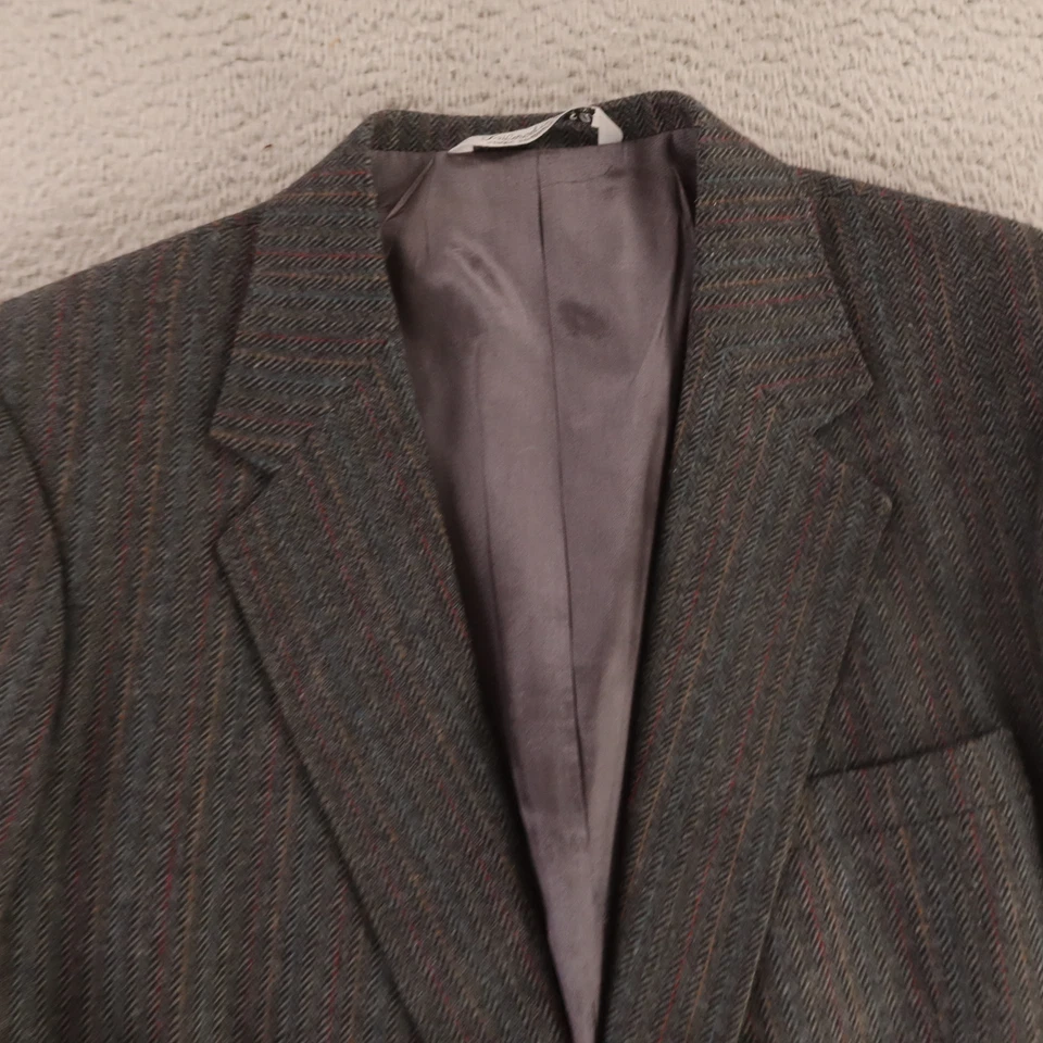 Chaqueta de Tweed de Colección M Gris Espiga Azul Amarillo Rayas Lana Blazer EE. UU. 42R Foto 2 de 4