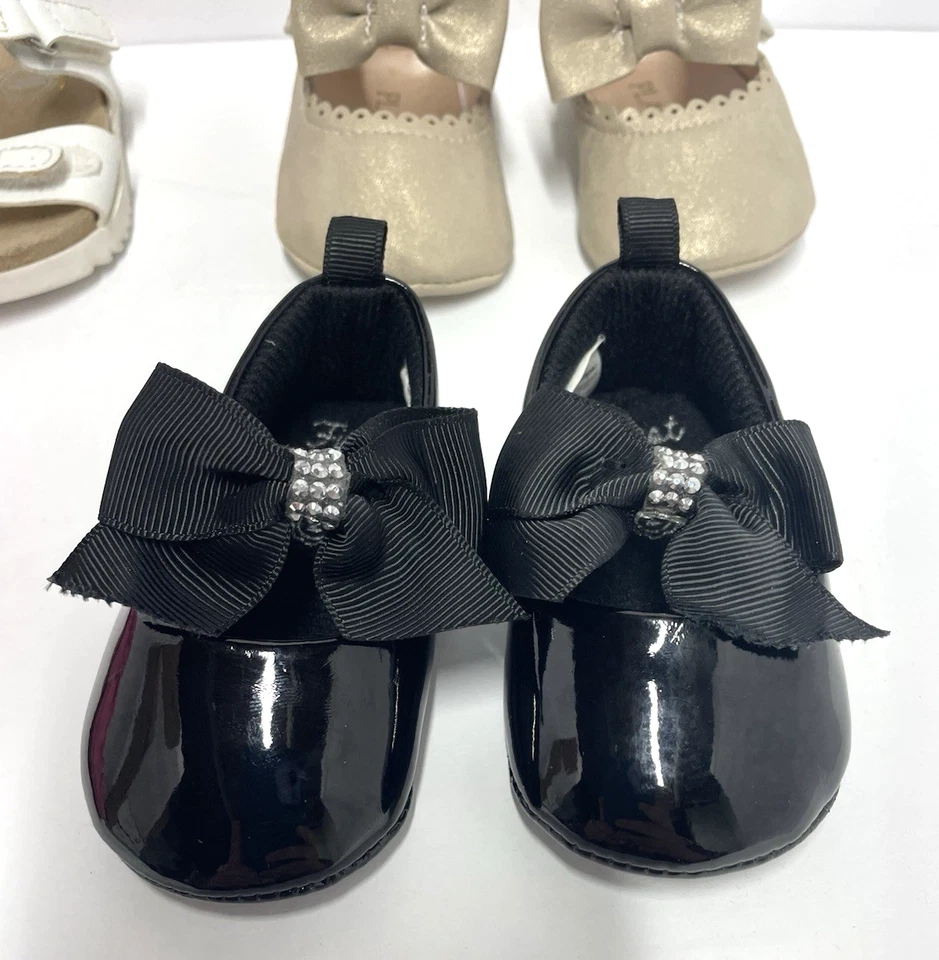 Lote de 4 Zapatos de Cuna Infantil Niña Bebé Niña Talla 2 - Azul Marino Antiguo - Primeros Pasos - TCP Foto 2 de 4