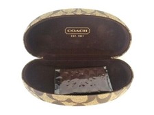 COACH Brown SIGNATURE C LOGO HARD CLAMSHELL SUNGLASSES CASE W/CLEANING CLOTH NEW