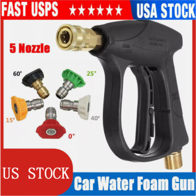 #ad 4350PSI 1 4quot; High Pressure Washer Gun Car Wash Foam Spray Short Wand w 5 Nozzle. $5.89