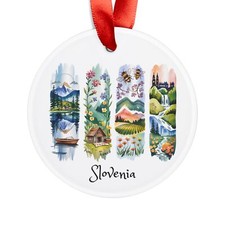 Slovenia Motifs Graphic - Round Acrylic Ornament - Personalized Holiday Gift