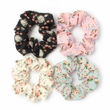 Pack of 4 Floral Print Cotton Scrunchies Ladies Girls Hair Accessories Bobbles