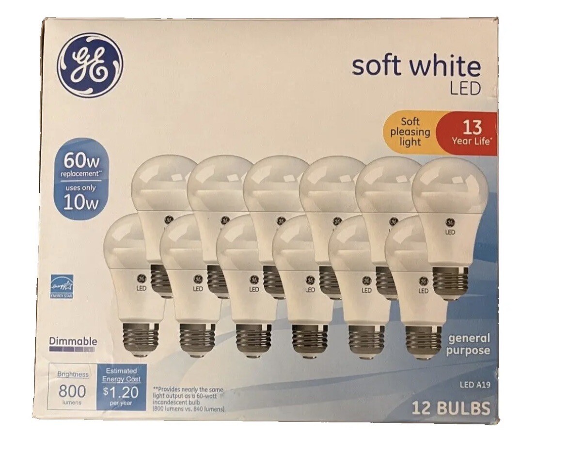 GE soft white 60 Watt LED Indoor General Purpose A19 Dimmable Light Bulbs, 12pk