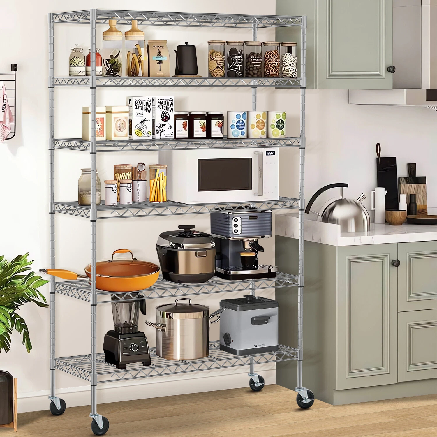 6-Tier Wire Shelving Rack Shelf Unit Adjustable Kitchen Garage Storage Organizer