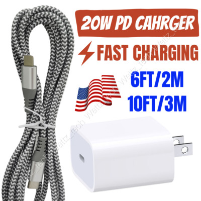 20W Fast Power Adapter PD Type C Charger Cable For iPhone 14 13 12 11Pro XR iPad