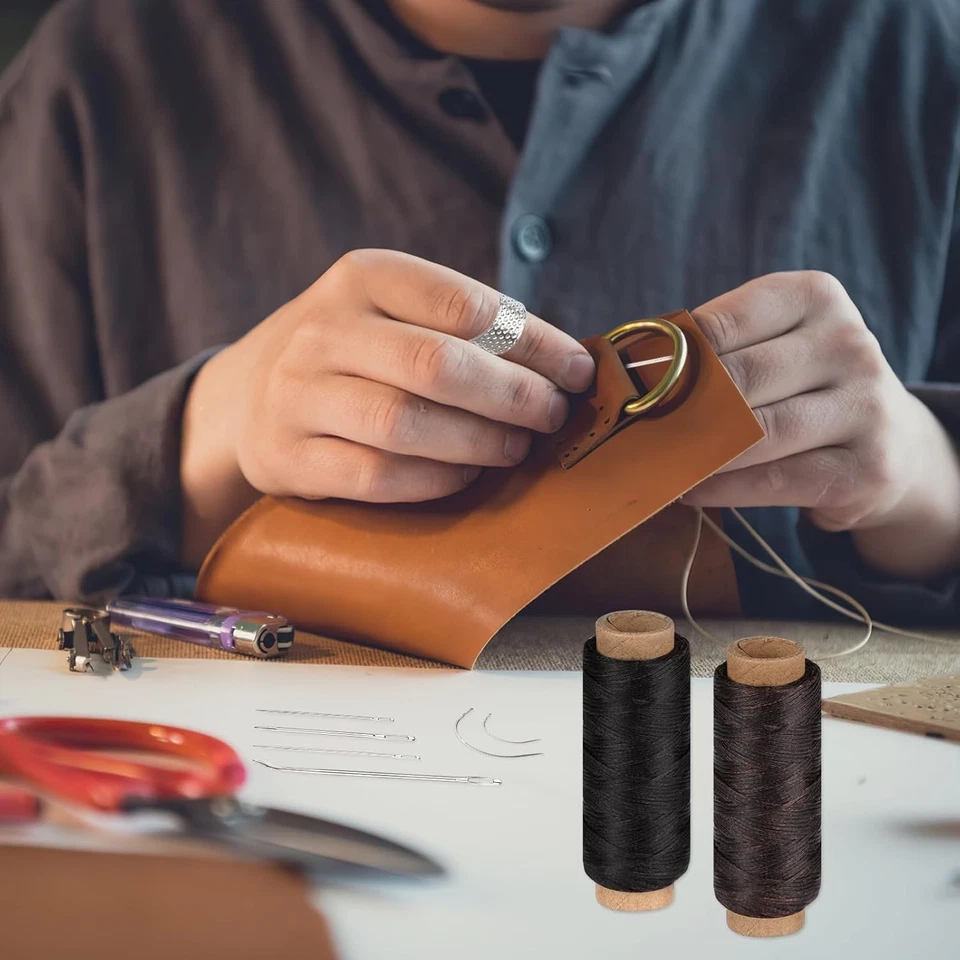 Ledergarn Ledernadel Sattlergarn Gewachst 2 Rollen Wachsfaden mit Sattlernad... - Bild 3 von 4