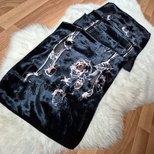 Vintage Black Velvet Shawl Scarf with rose pattern 67x26 inc