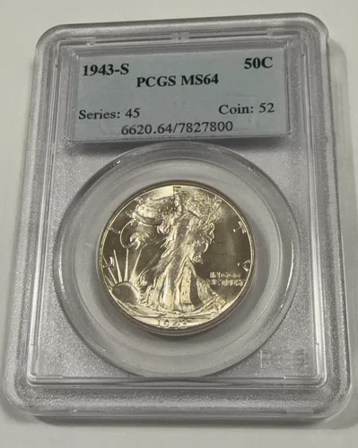 1943-S PCGS MS64 Walking Liberty Silver Half Dollar 50c Beautiful Bright White