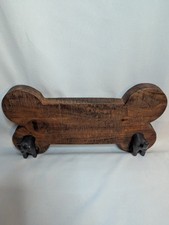 Wood Dog Bone Iron Dog Tails Coat Leash Collar Hook Wall Rack Hanger