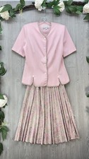 2 Piece Suit Pink Jacket Pleated Skirt Set Vintage Size 10 Pablo Collection 80 s