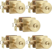 Modern Keyless Privacy Door Handles 5-Pack, Brushed Gold Finish