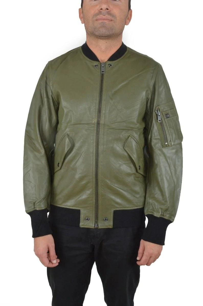 VETEMENTS giacca bomber uomo vera pelle di agnello a costine verde cappotto outwear