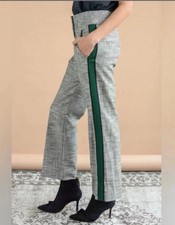 Veronica Beard Cormac Trouser Sz 4 Glen Plaid Tuxedo Stripe Straight Leg Ankle