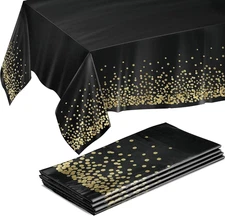 4 Pack Gold and Black Table Cloth Rectangle Table Covers 54 X 108 Inches - Plast