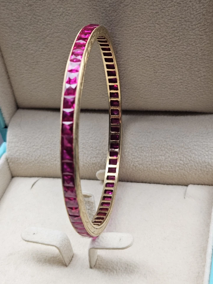 18k Gold Ruby Bracelet Vintage Pink Ruby Yellow Gold Jewelry Women 20.5 grams - Image 4 of 4