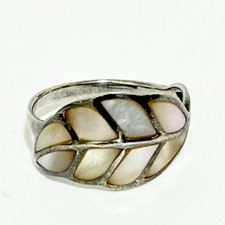 Vintage 925 Sterling Silver Thailand Mother of Pearl Shell Inlay Ring Sz 7.25
