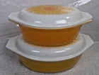 Vintage Pyrex Orange Yellow Oval Daisy Sunflower Casserole Dishes 1.5 Qt 043 045