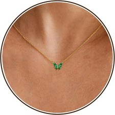 Birthstone Necklaces for Women, Butterfly Necklace with 1-12 05a-May-Emerald