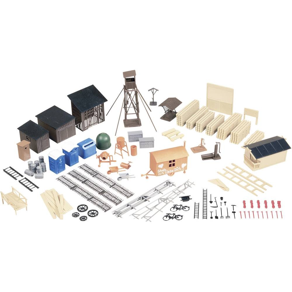 Assortiment d'accessoires H0 décor ferroviaire miniature plastique Auhagen 42652