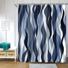 Black Art Striped Shower Curtain Abstract Wavy 72"W x 72"L Pack of 1 Blue
