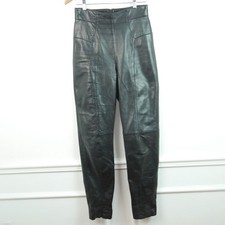 Michael Hoban North Beach High Waist Leather Pants 7 8 Black Vintage Biker 90s