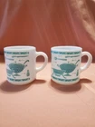 VTG 2 Hazel Atlas Kitchen Aids Turquoise White Milk Glass Mugs MCM EUC