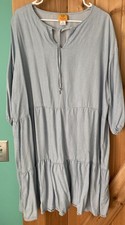 Ruby Red Woman Size 1x Blue And White Striped Tiered Dress With Quarter Sleeves
