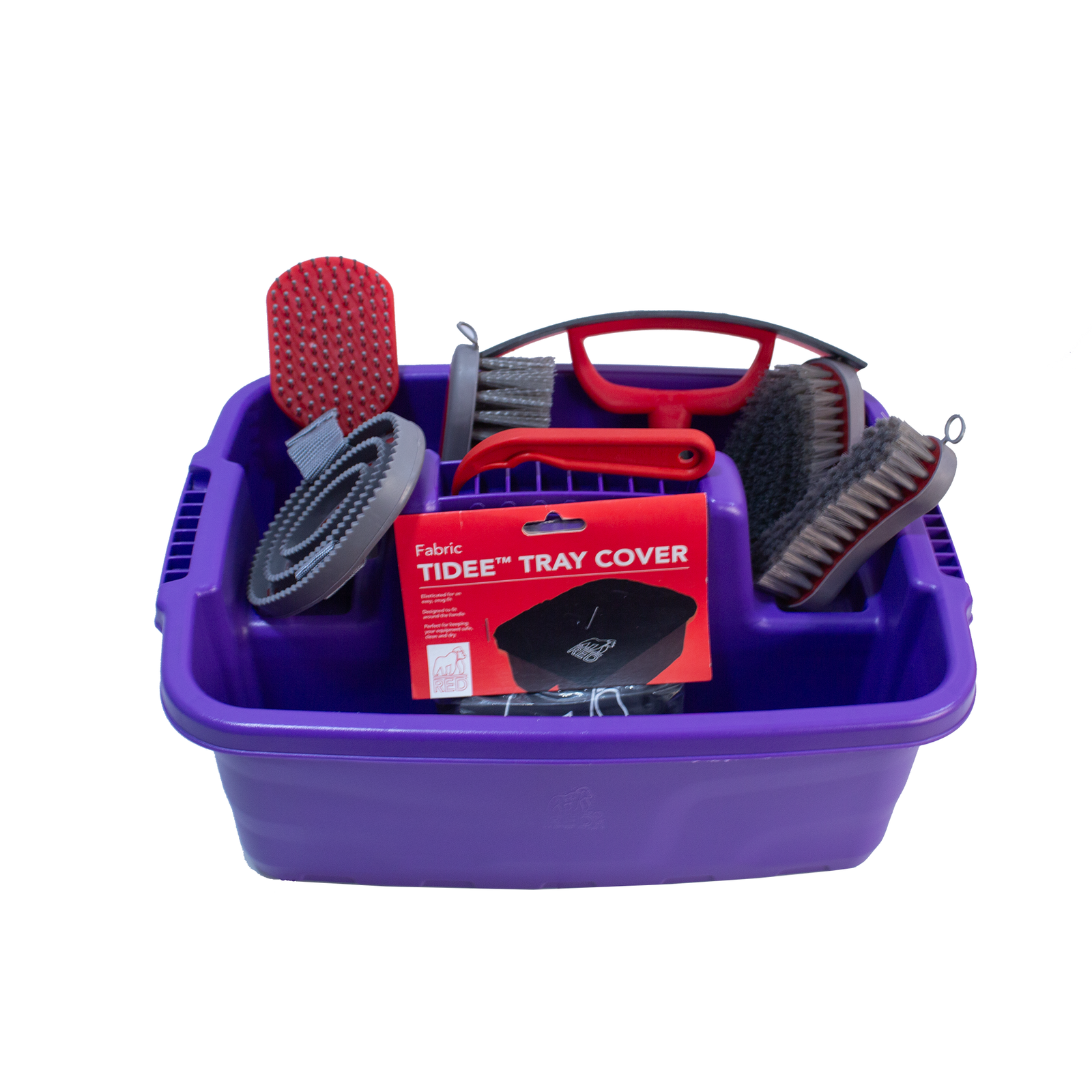 Horse Grooming Kit 4 Brushes Hoof Pick Sweat Scraper Curry Comb Tray and Cover