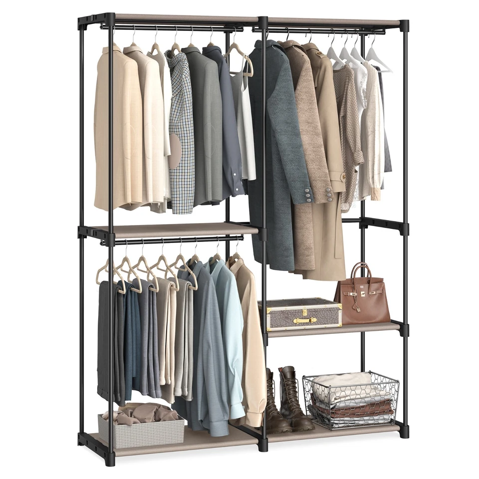 Kleiderschrank, freistehende Garderobe,138 x 43 x 182 cm, Taupe RYGDE025R02
