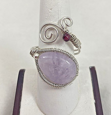 Handmade Sterling Silver .925 Amethyst Garnet Wire Wrap Adjustable Ring Sz 9