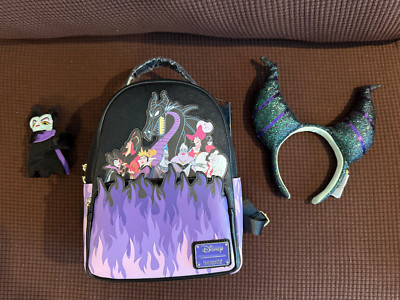 3 Piece Disney Villains Maleficent Loungefly Mini backpack Ears Cutie Cuff