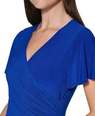 knee length dresses for ladies Park Avenue Flutter Sleeve Side Split Midi Dress Apricot