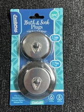 New 2 Pc Family Maid Bath  Sink Plugs Silver Tone Package