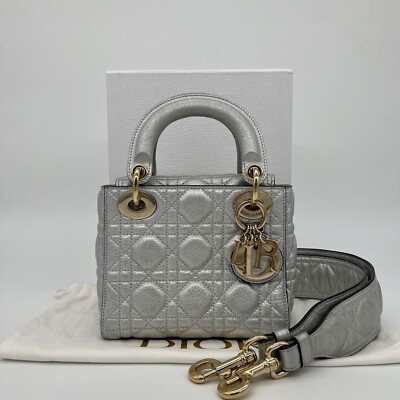 Handbag Lady Dior Mini Silver Metallic Lady Dior Mini Metallic