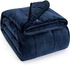 Cozy 15 Lbs Sherpa Fleece Weighted Blanket, Dual-Sided Plush, Navy Blue 60x80