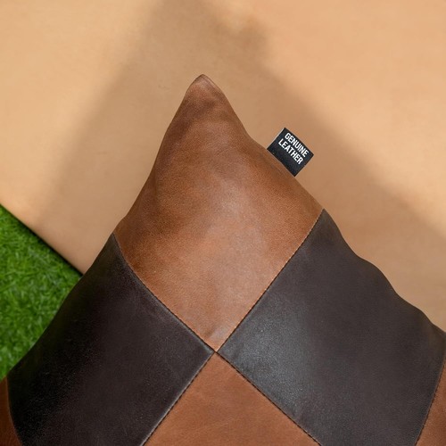 Genuine Leather Chess Style Pillow Cover Throw Case for Living Room & Bedroom - Picture 5 of 8