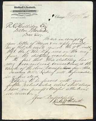 Kirchhoff & Neubarth Chicago Kentucky Whiskies 1888 ALS Letterhead Halliday* (#2