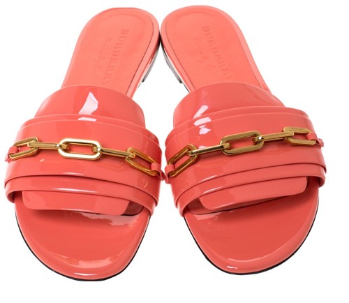BURBERRY Coral Patent Leather Coleford Flat Slide Sandals Size 37 🎁$525 ❤️  | eBay