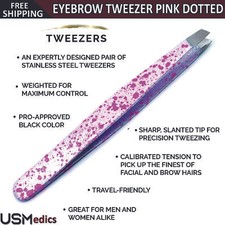 Eyebrow Tweezers Pink Slanted Tip Eyebrow Facial Nose Ingrown Hair Plucking Tool