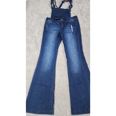90s Y2K Denim Overalls Flare Leg Hippie Groovy Can Convert to